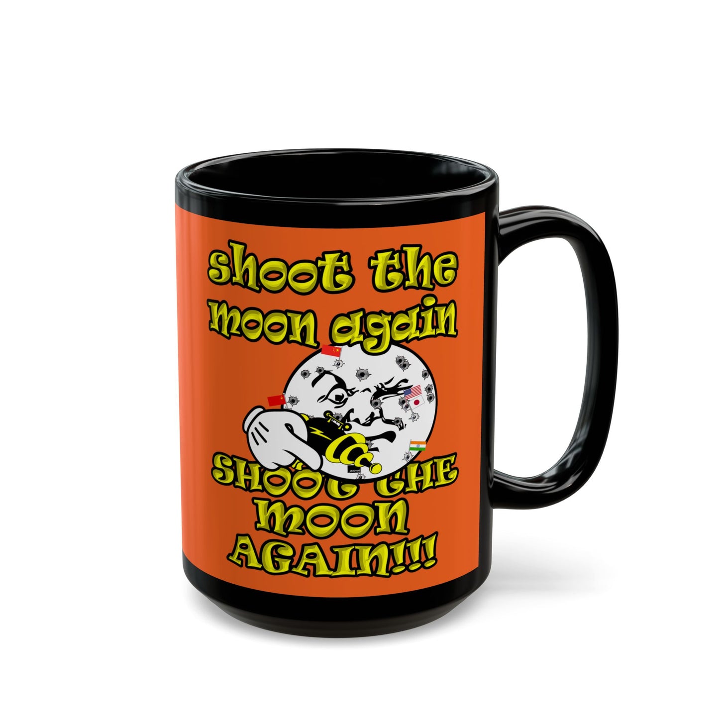 shoot the moon again - Black Mug (orange)