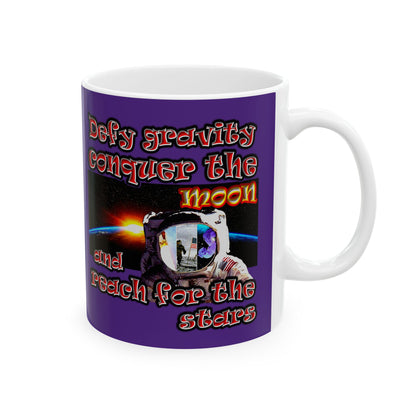 defy conquer reach - White Mug (purple)