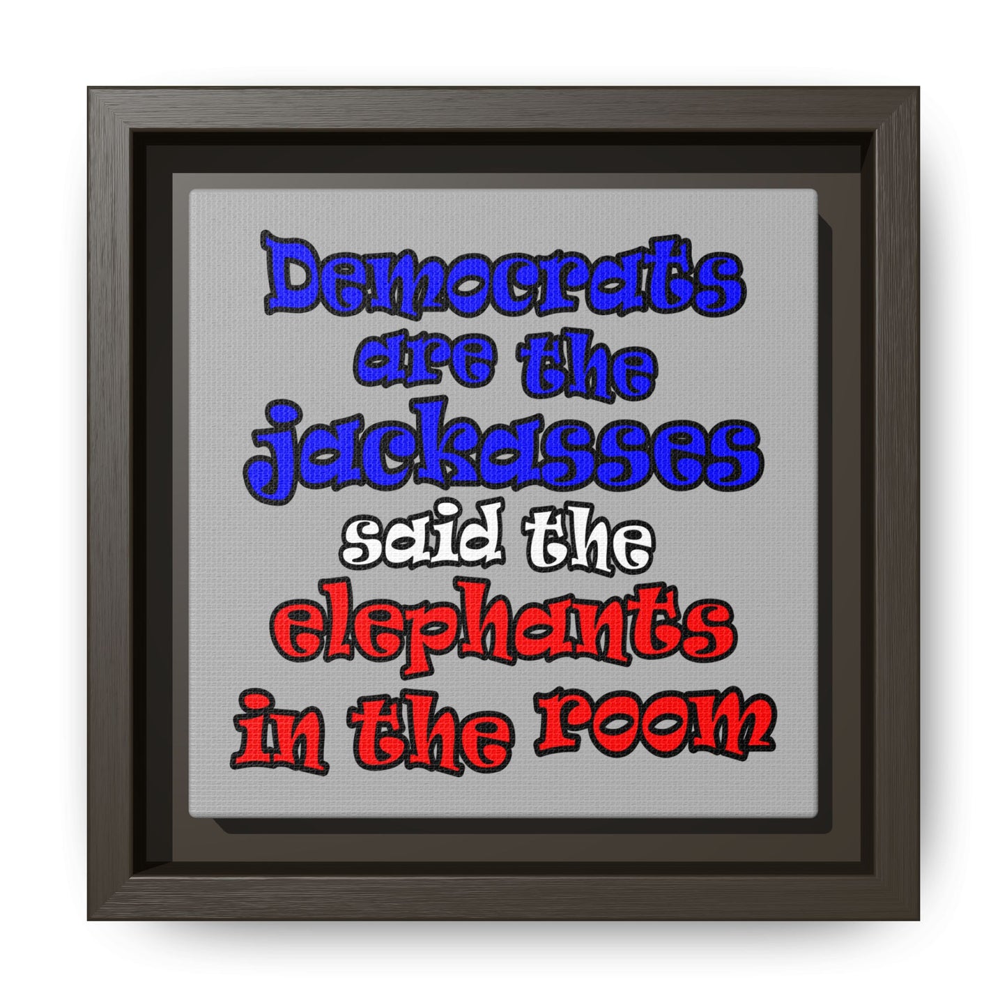donkeys and elephants - framed canvas art (light grey)