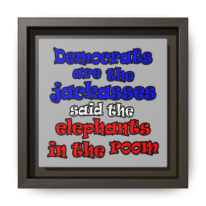 donkeys and elephants - framed canvas art (light grey)