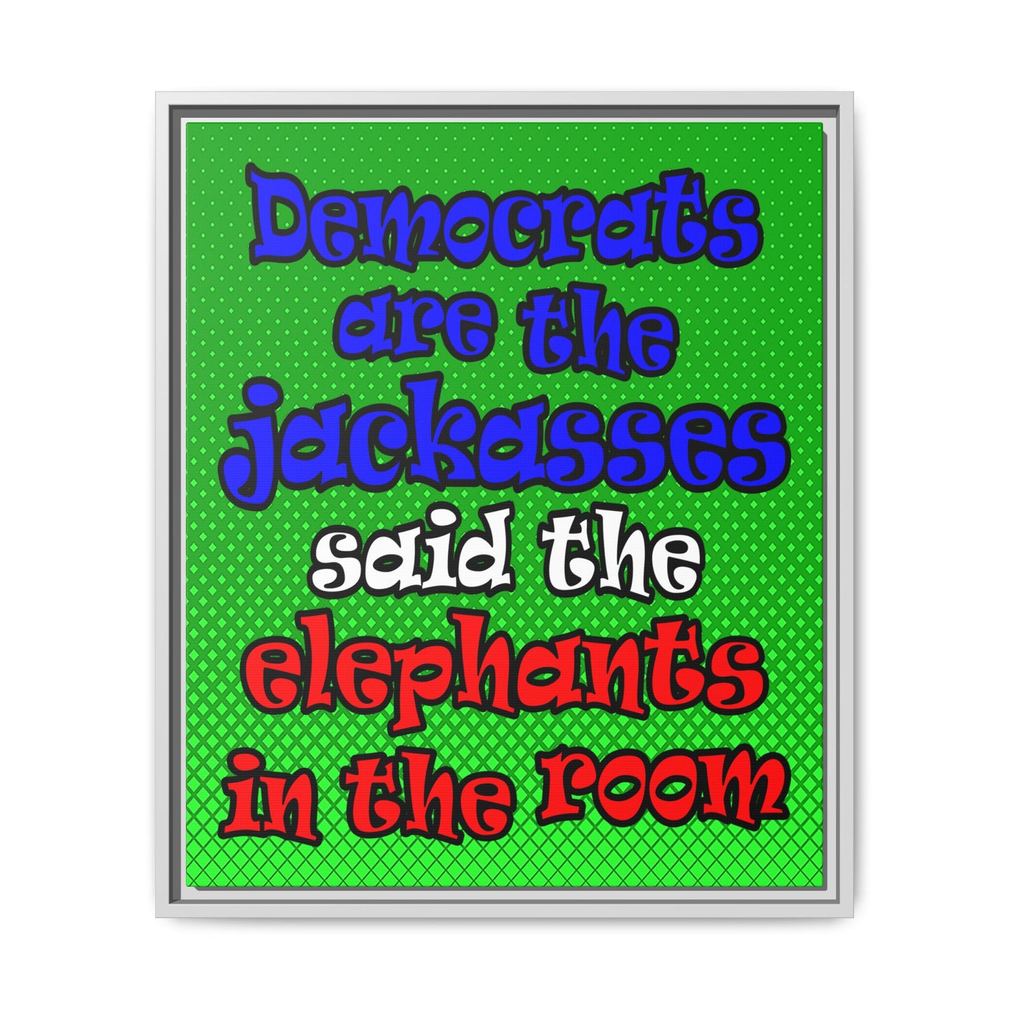donkeys and elephants - framed canvas art (logo green)
