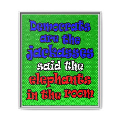donkeys and elephants - framed canvas art (logo green)