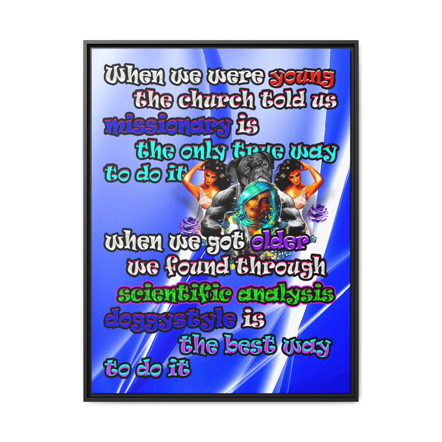 doggystyle - framed canvas art (blue-white wave)