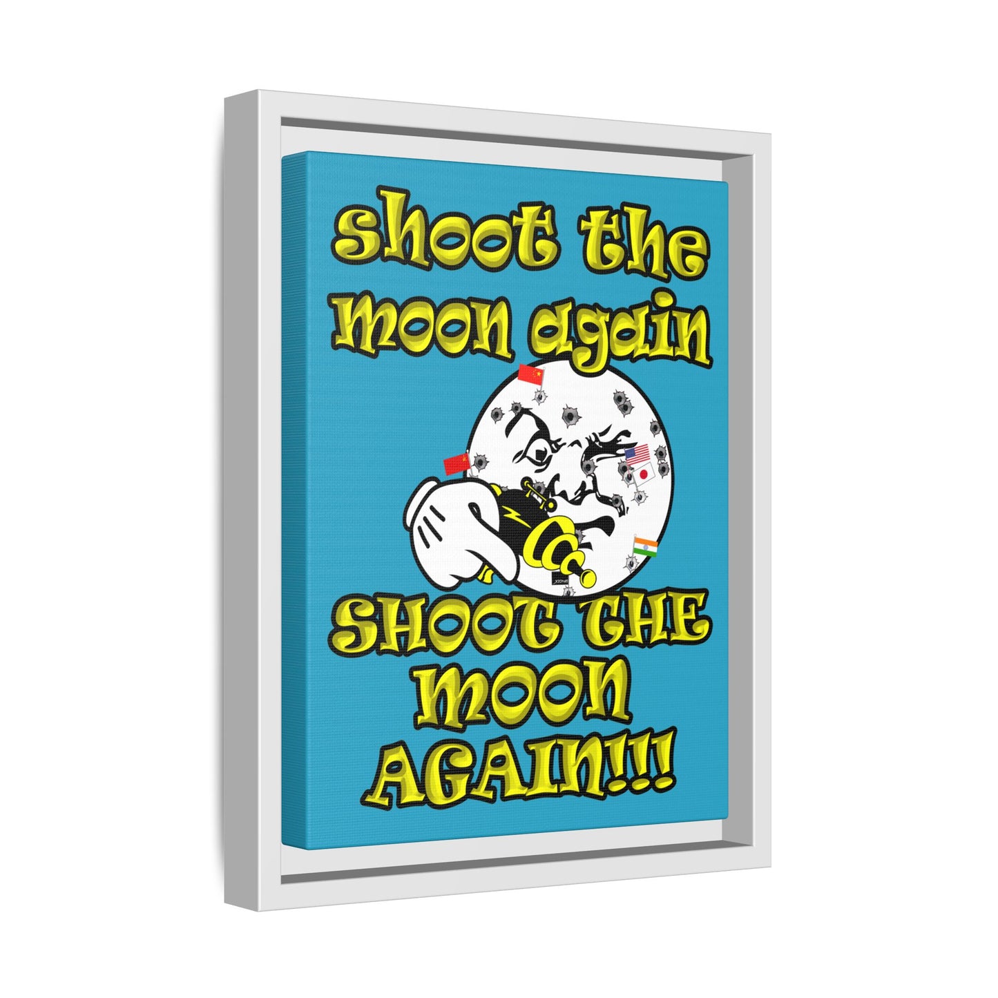 shoot the moon again - framed canvas art (turquoise)