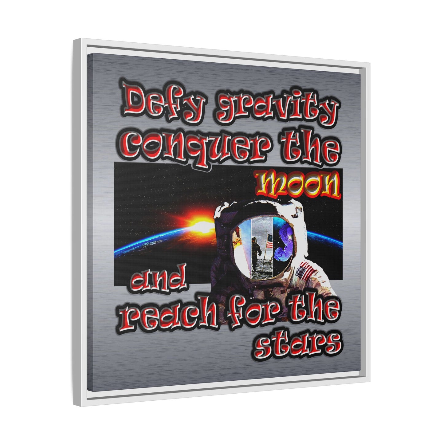 defy conquer reach - framed canvas art (brushed nickel)