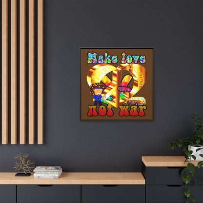 love peace - framed canvas art (brown)