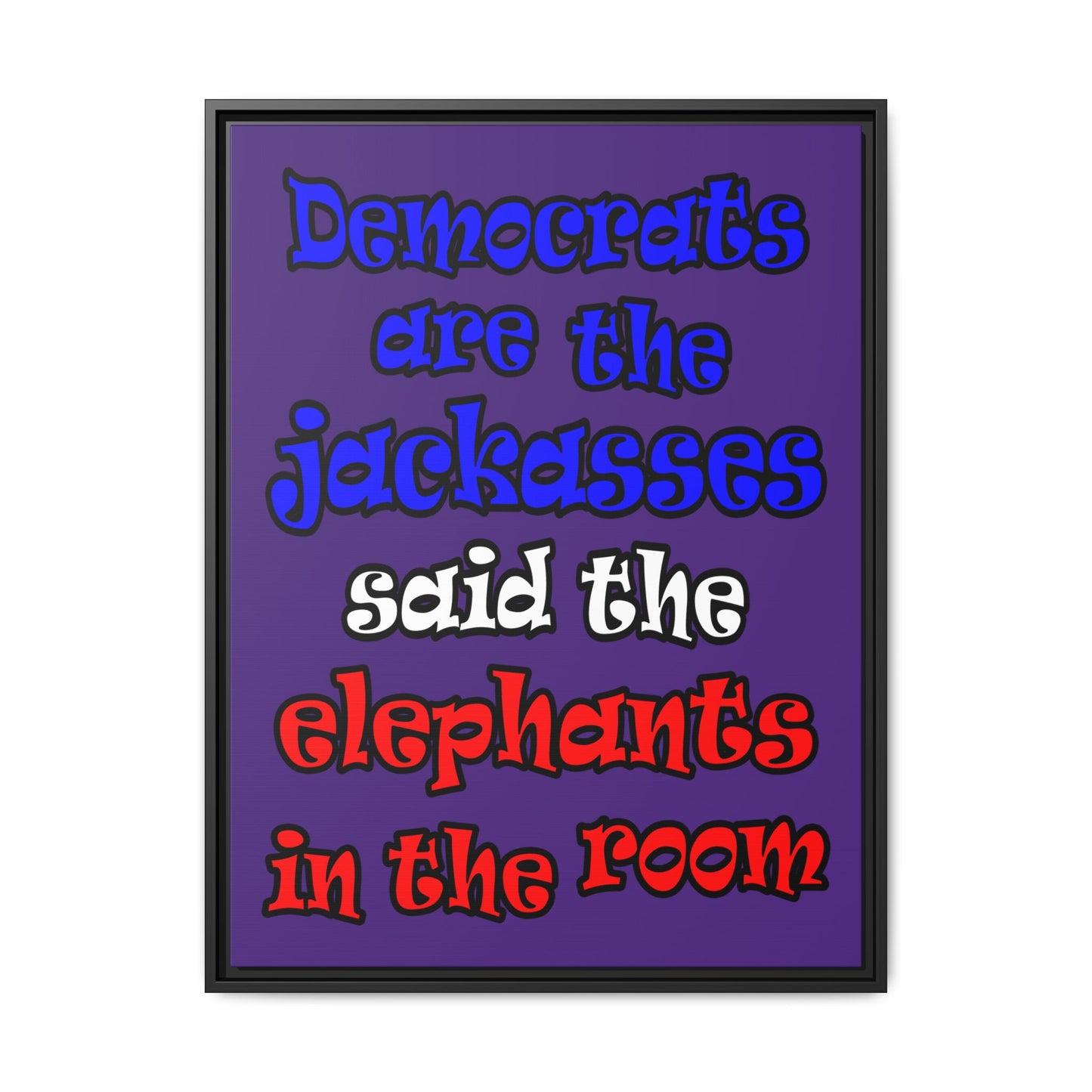 donkeys and elephants - framed canvas art (purple)