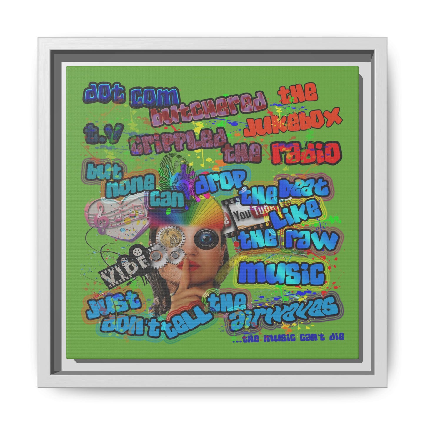 drop the beat - framed canvas art (green)