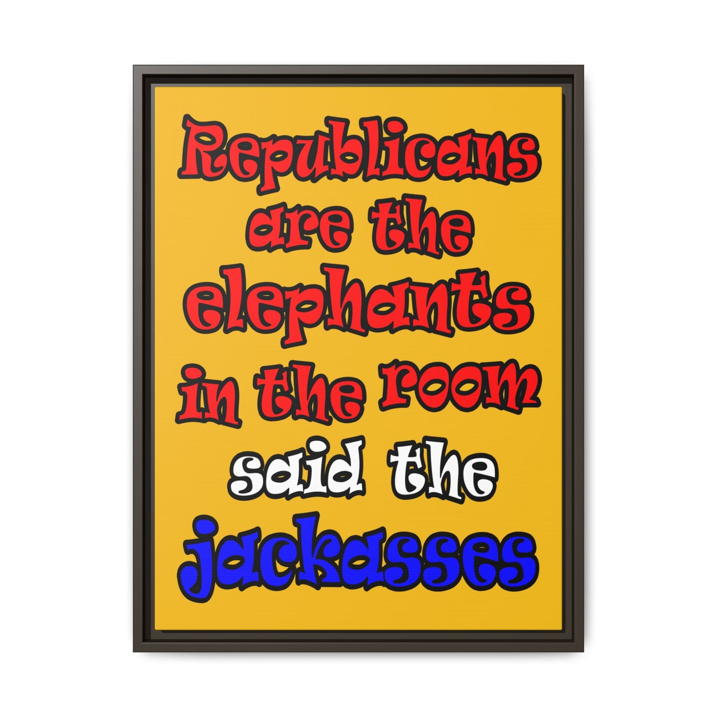 donkeys and elephants - framed canvas art (yellow)