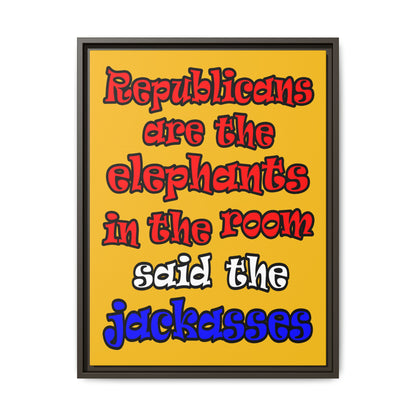 donkeys and elephants - framed canvas art (yellow)