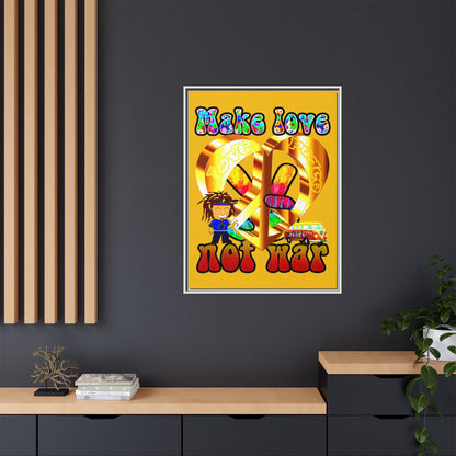 love peace - framed canvas art (yellow)