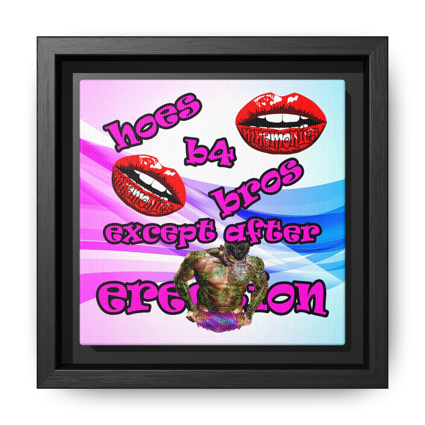 hoes b4 bros - framed canvas art (light blue-pink wave)