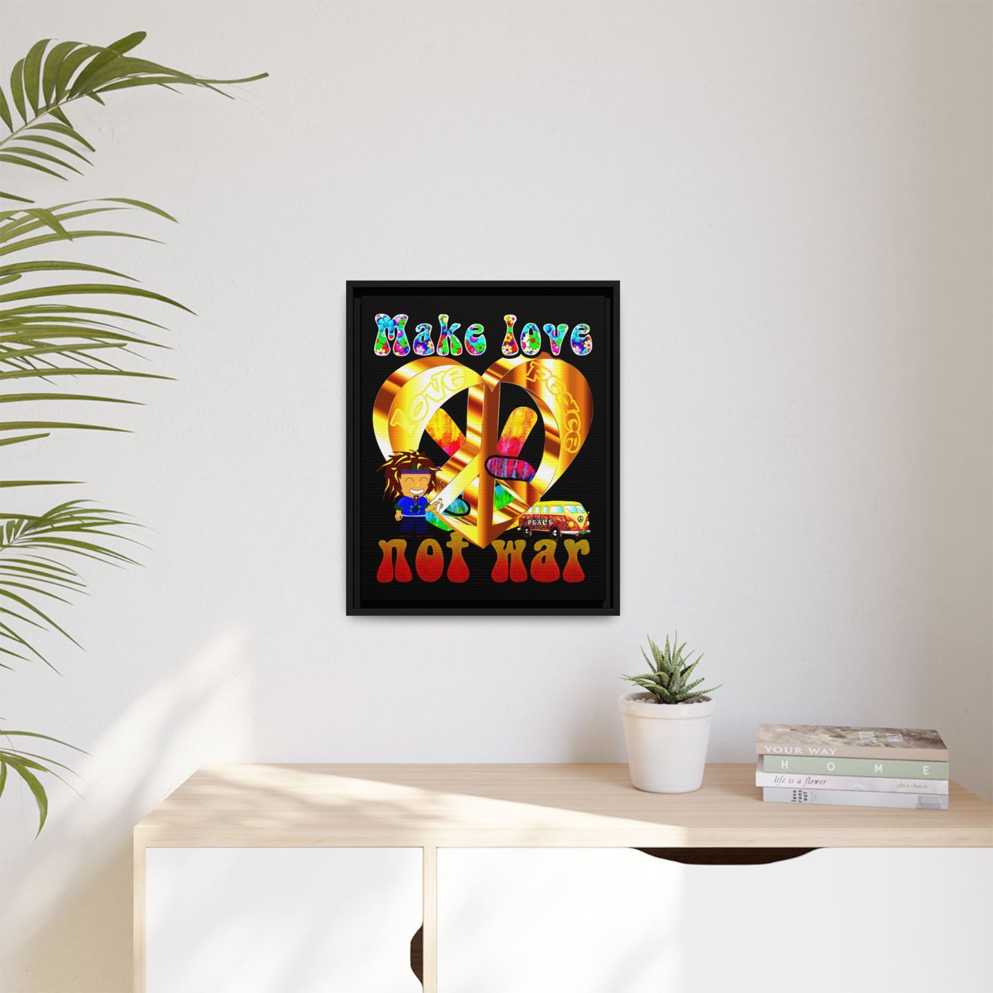 love peace - framed canvas art (black)