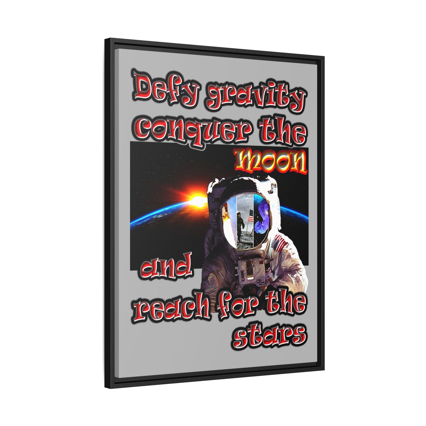 defy conquer reach - framed canvas art (light grey)