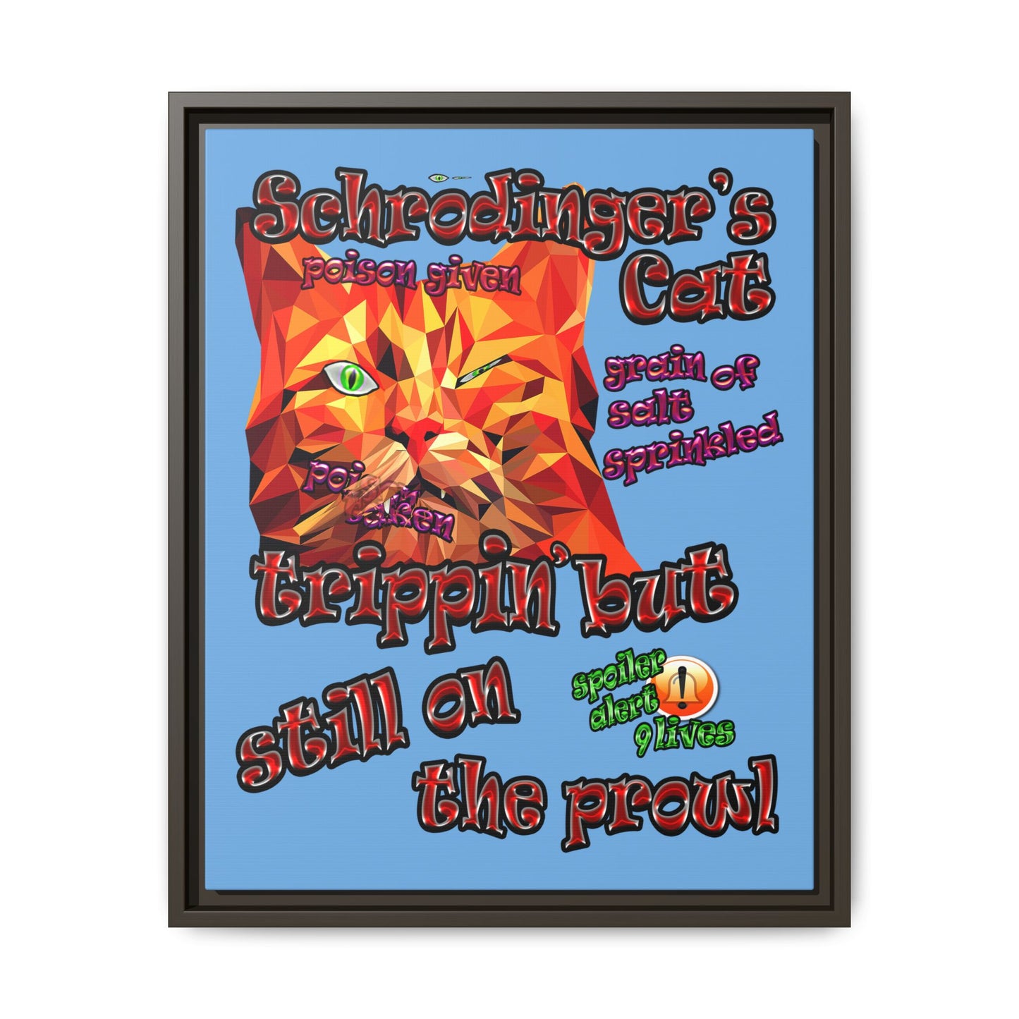schrodinger's cat - framed canvas art (light blue)
