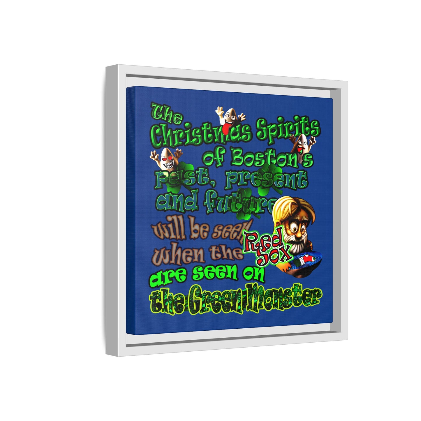 christmas spirits of boston - framed canvas art (dark blue)