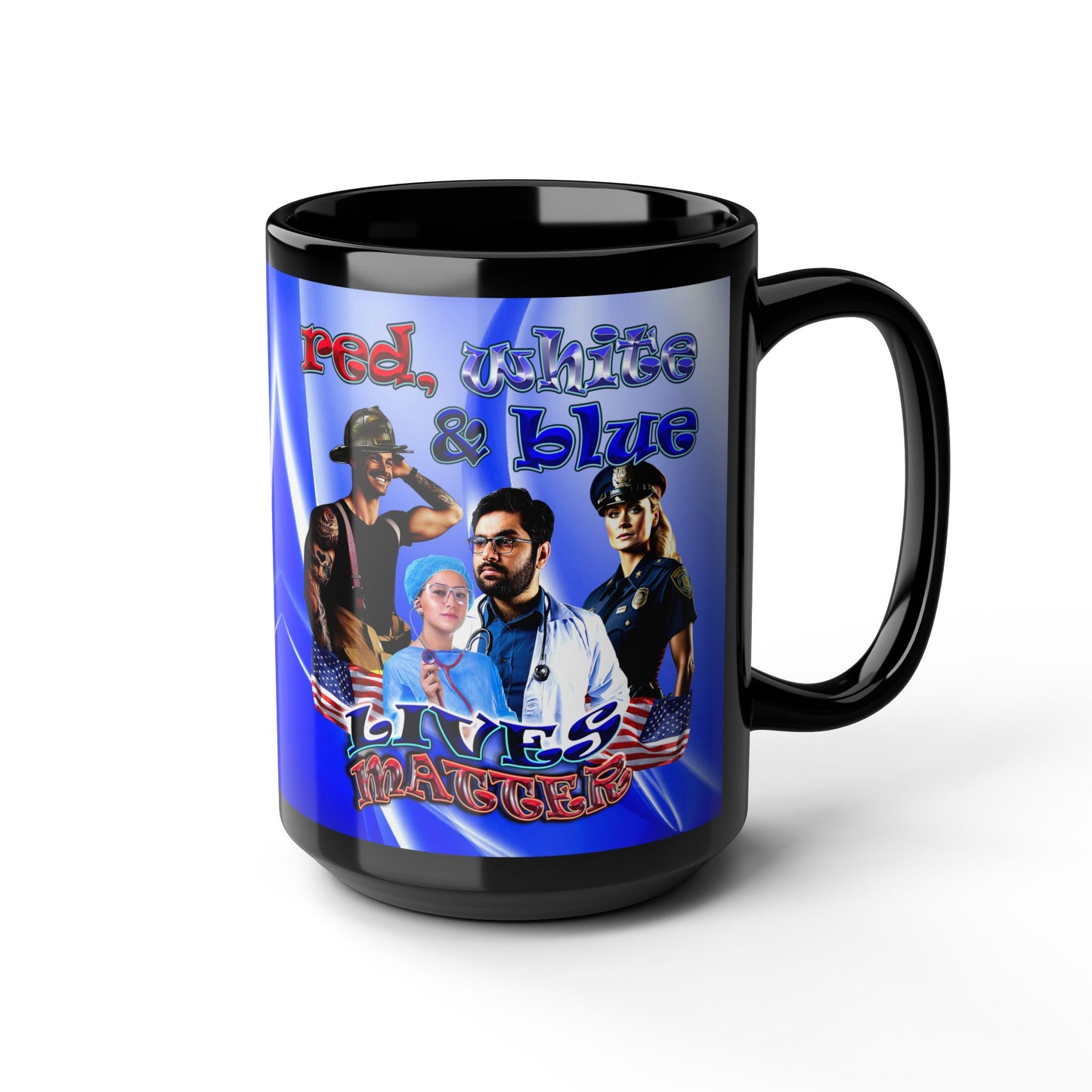 rw&b lives matter - Black Mug (blue-white wave)