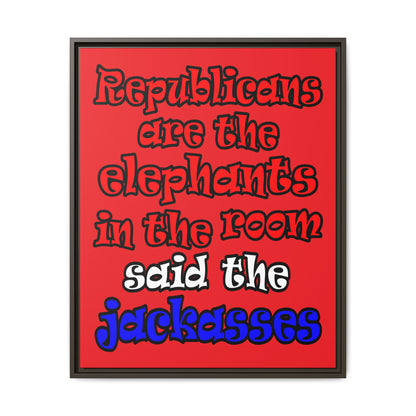 donkeys and elephants - framed canvas art (red)