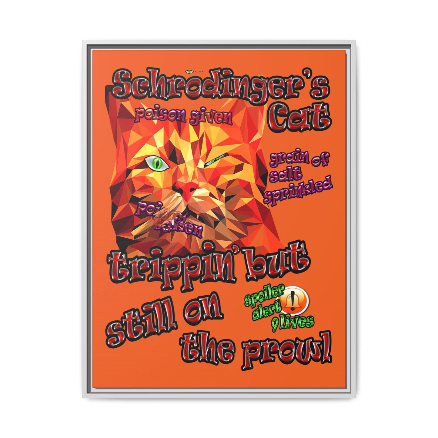 schrodinger's cat - framed canvas art (orange)