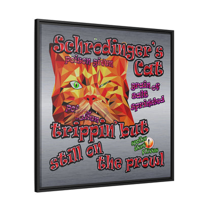 schrodinger's cat - framed canvas art (brushed nickel)