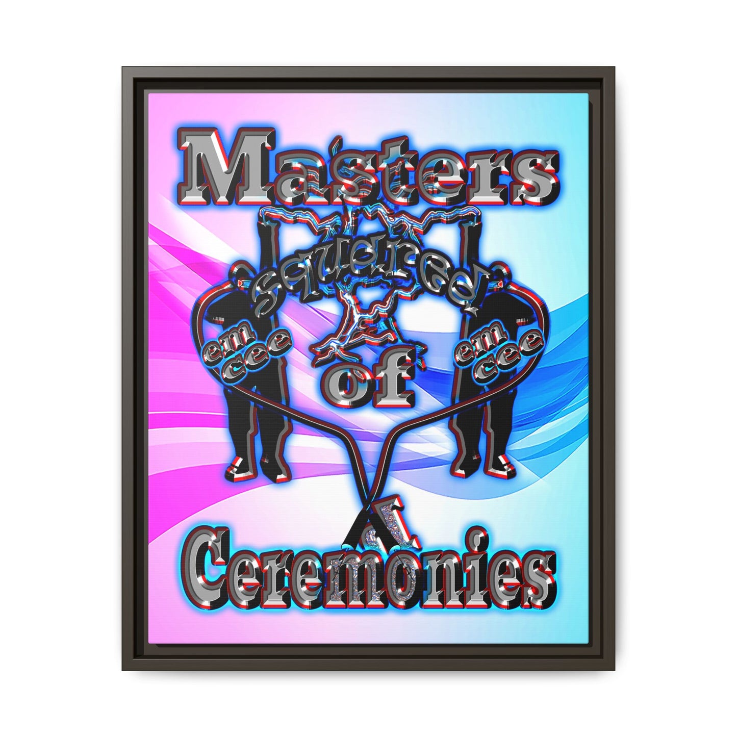 em cee squared - framed canvas art (light blue-pink wave)