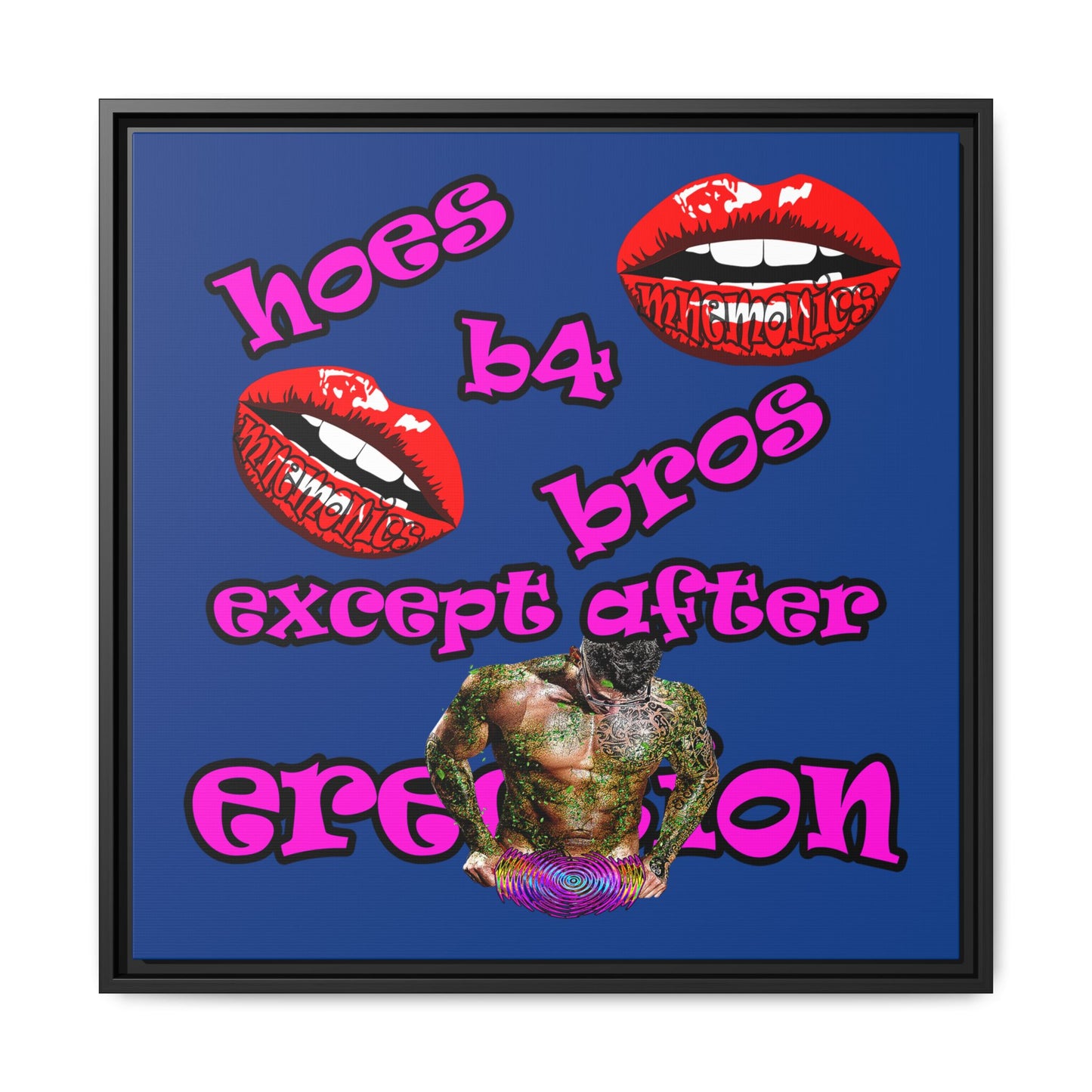 hoes b4 bros - framed canvas art (dark blue)