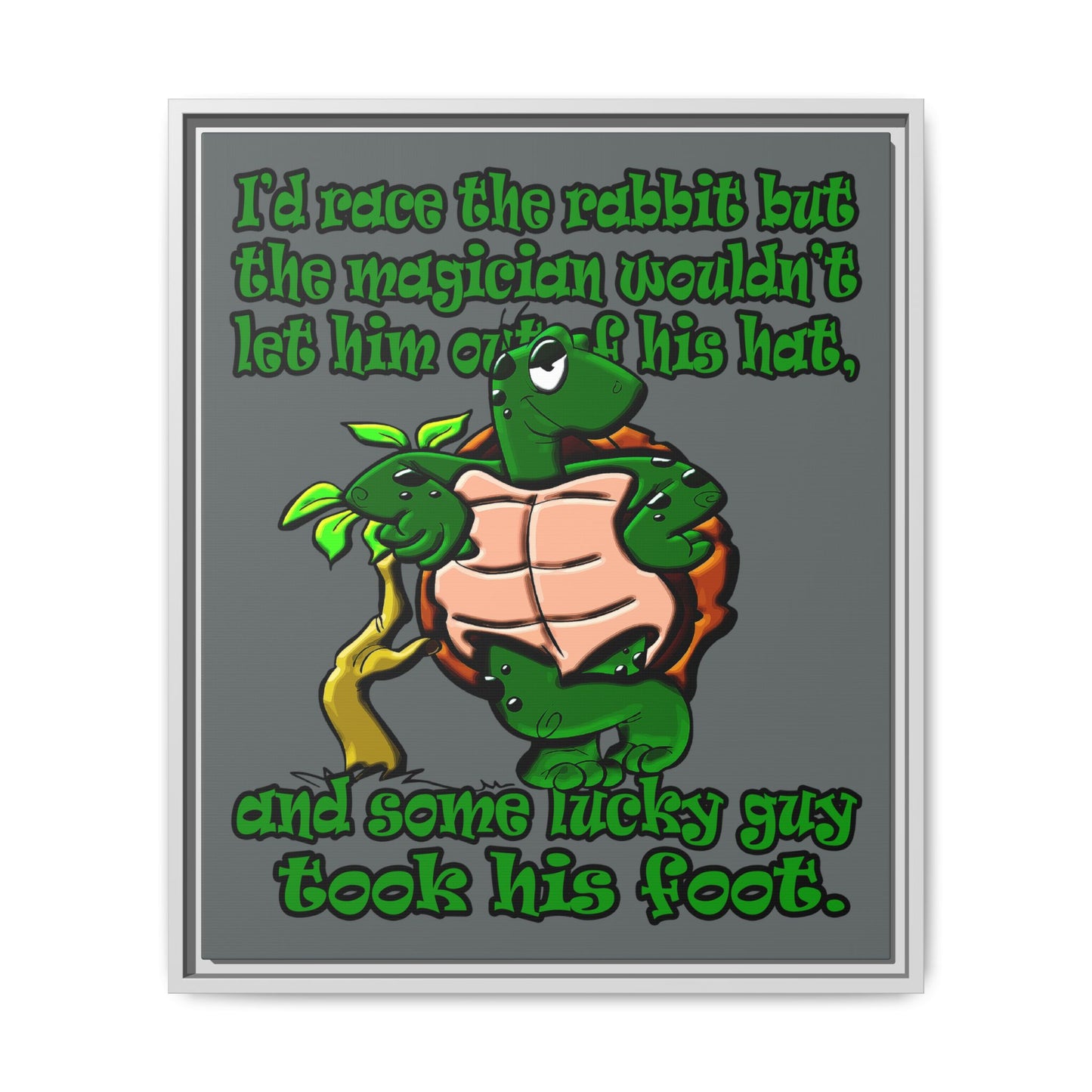 turtle race - framed canvas art (dark grey)