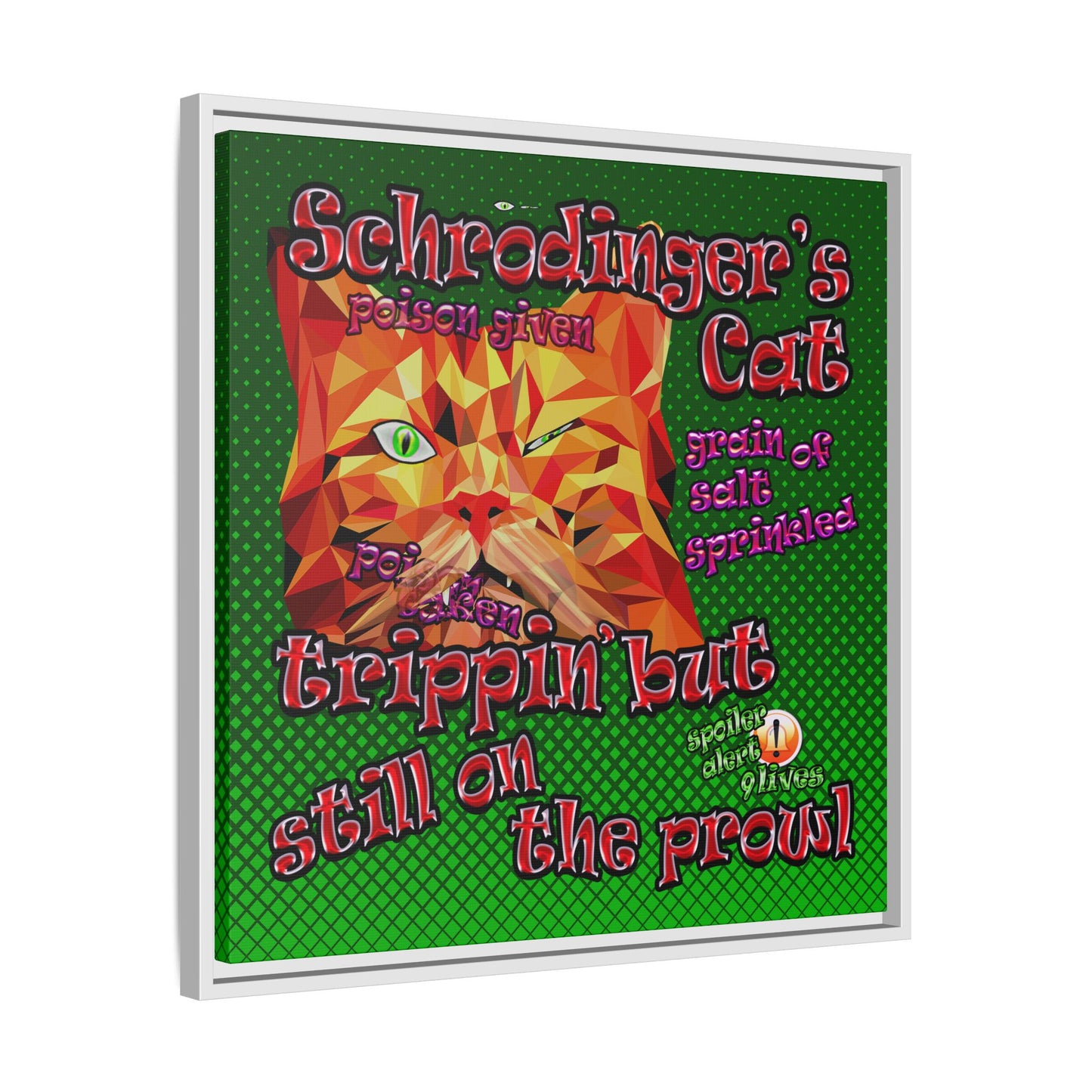 schrodinger's cat - framed canvas art (logo green)