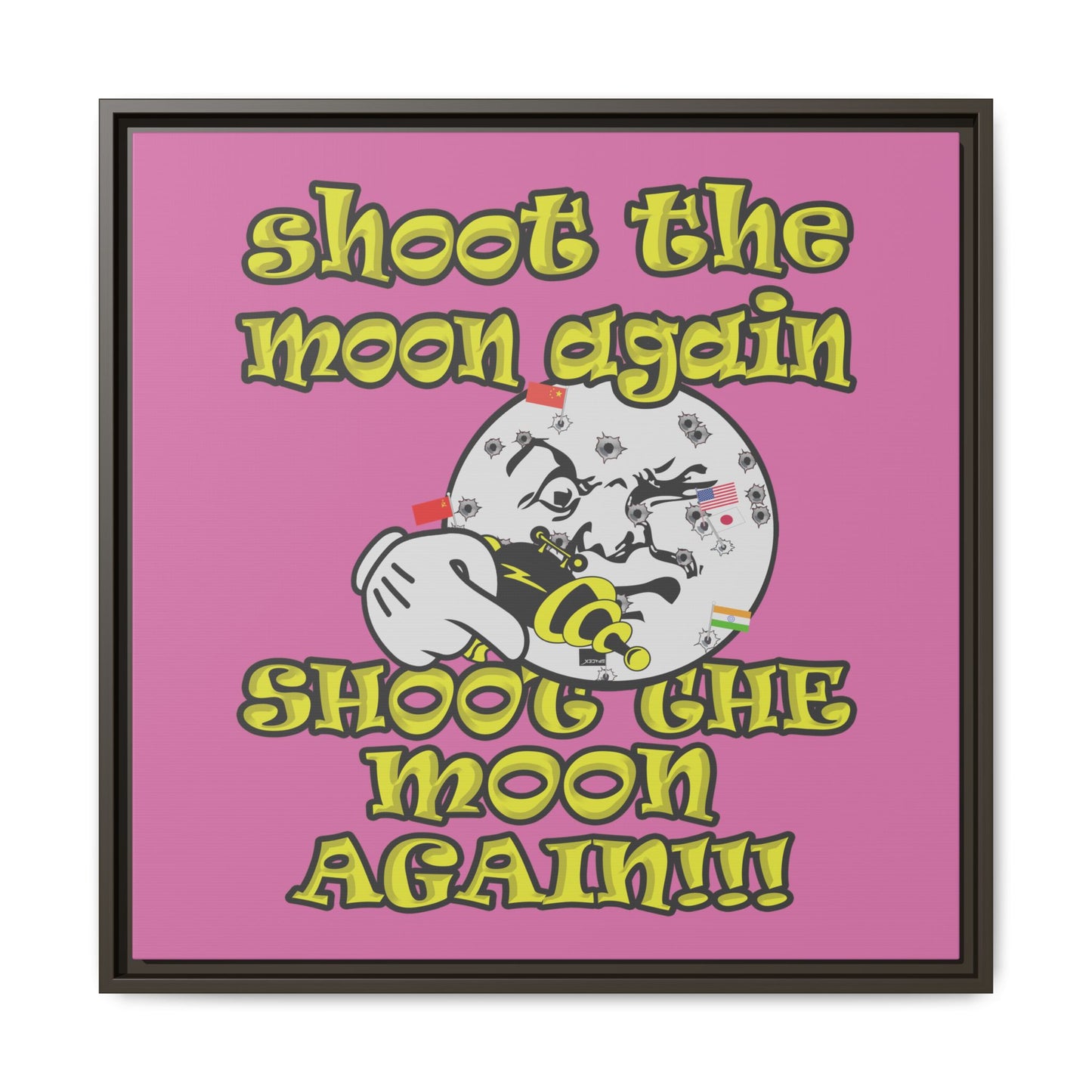 shoot the moon again - framed canvas art (light pink)