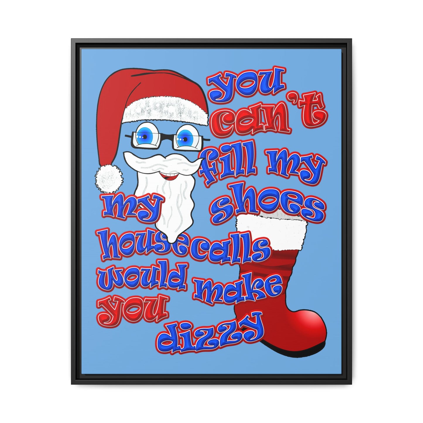 santa's shoes - framed canvas art (light blue)
