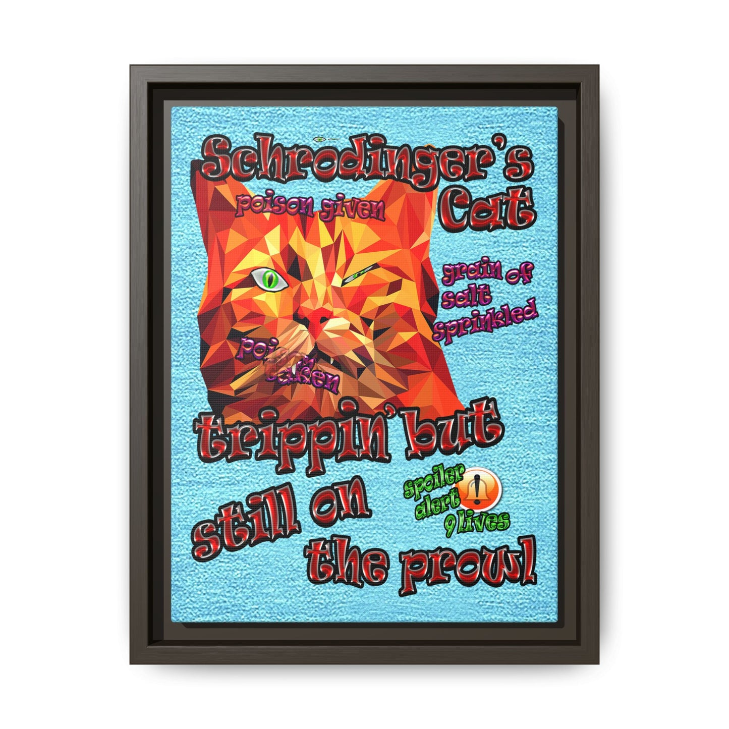 schrodinger's cat - framed canvas art (faded blue)