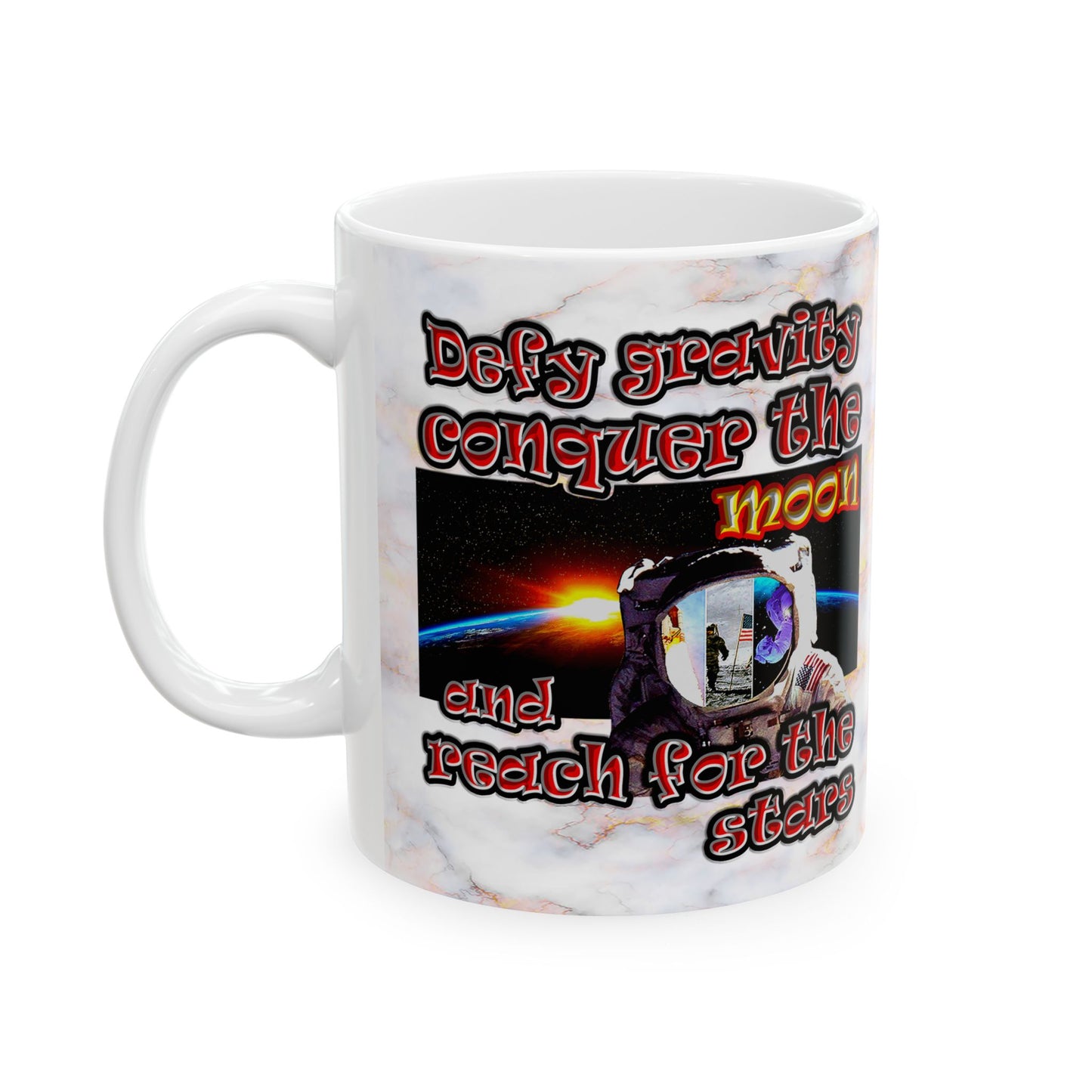 defy conquer reach - White Mug (white marble)