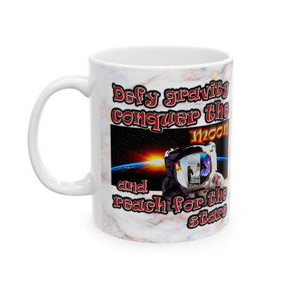 defy conquer reach - White Mug (white marble)