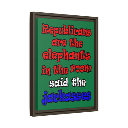 donkeys and elephants - framed canvas art (dark green)