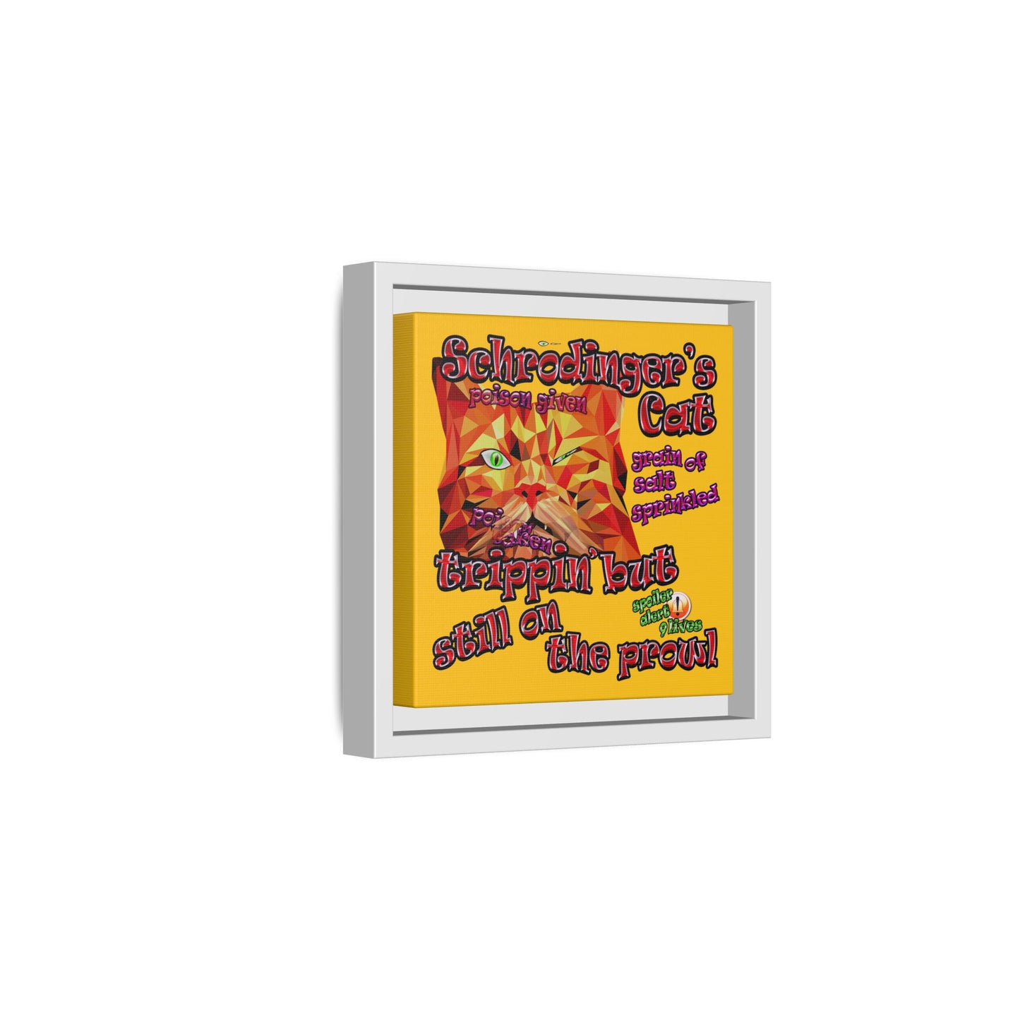 schrodinger's cat - framed canvas art (yellow)