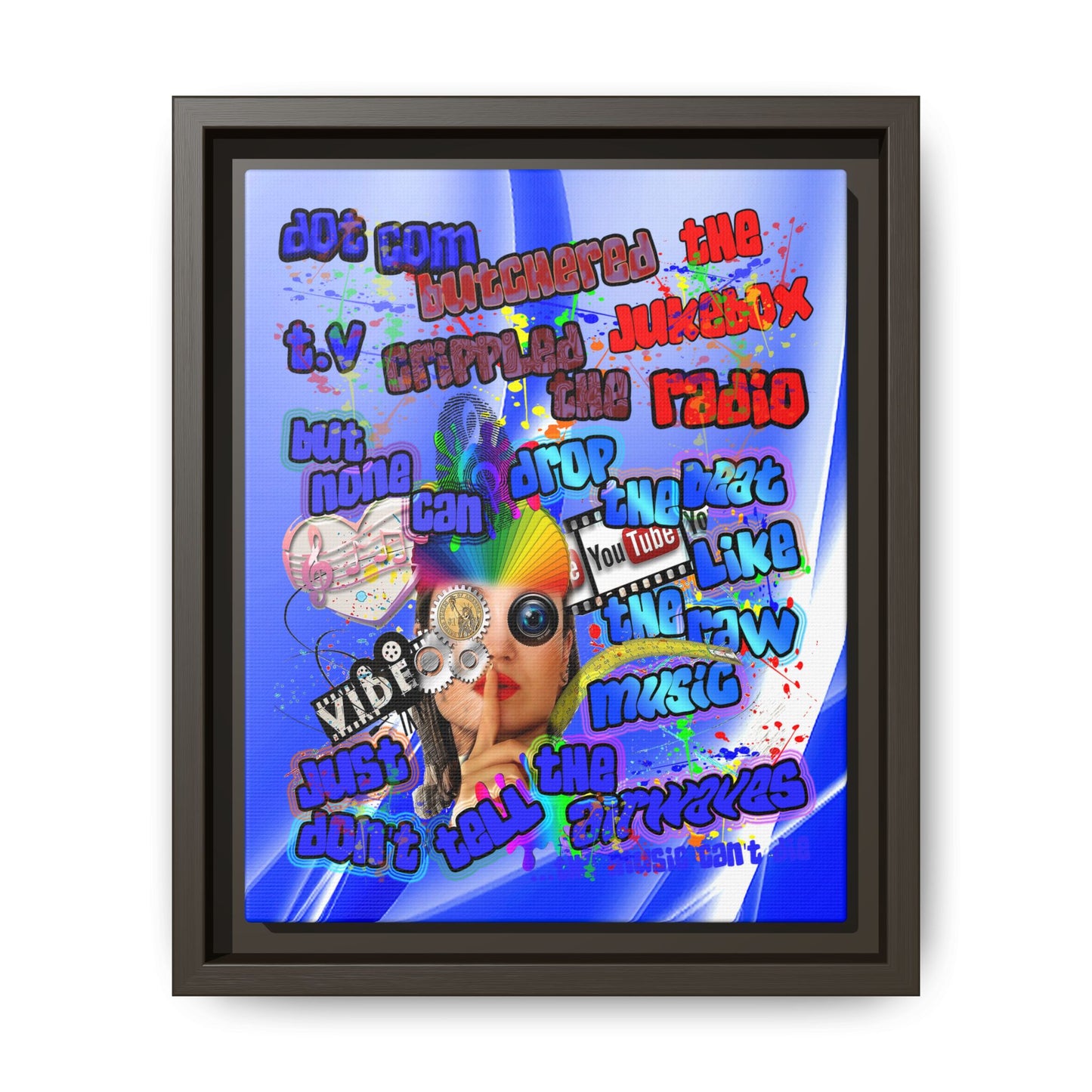 drop the beat - framed canvas art (blue-white wave)