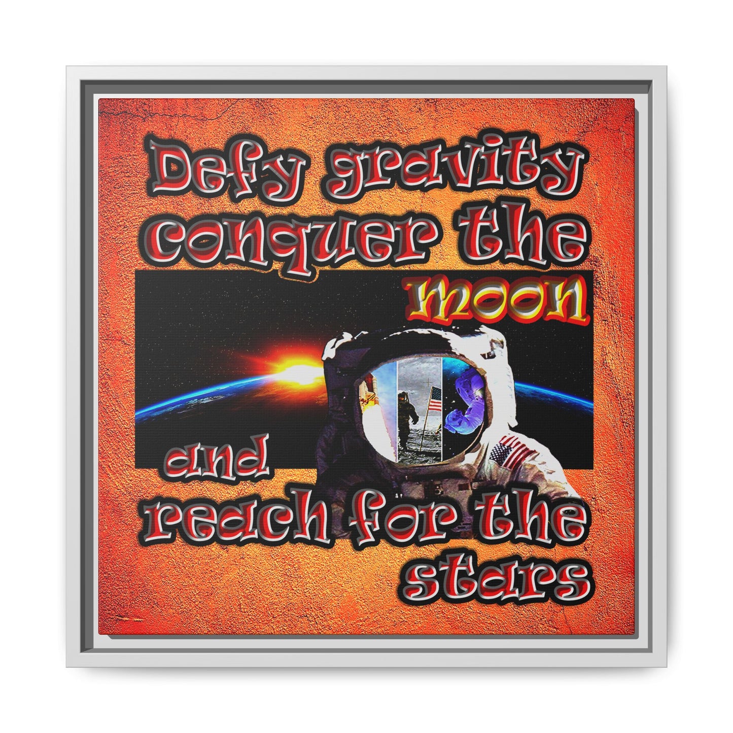 defy conquer reach - framed canvas art (burnt orange)