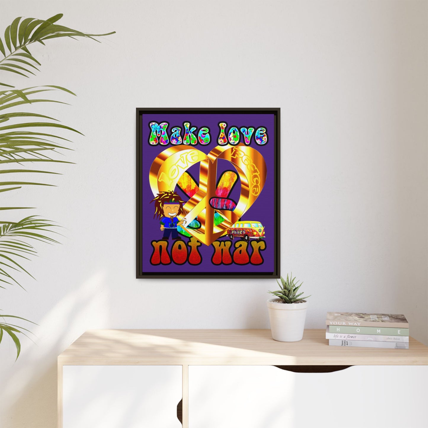 love peace - framed canvas art (purple)