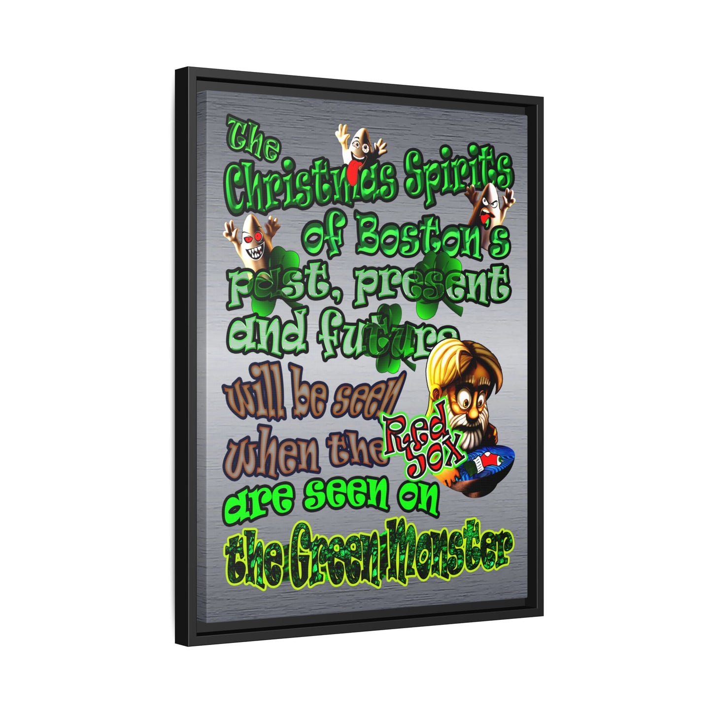 christmas spirits of boston - framed canvas art (brushed nickel)