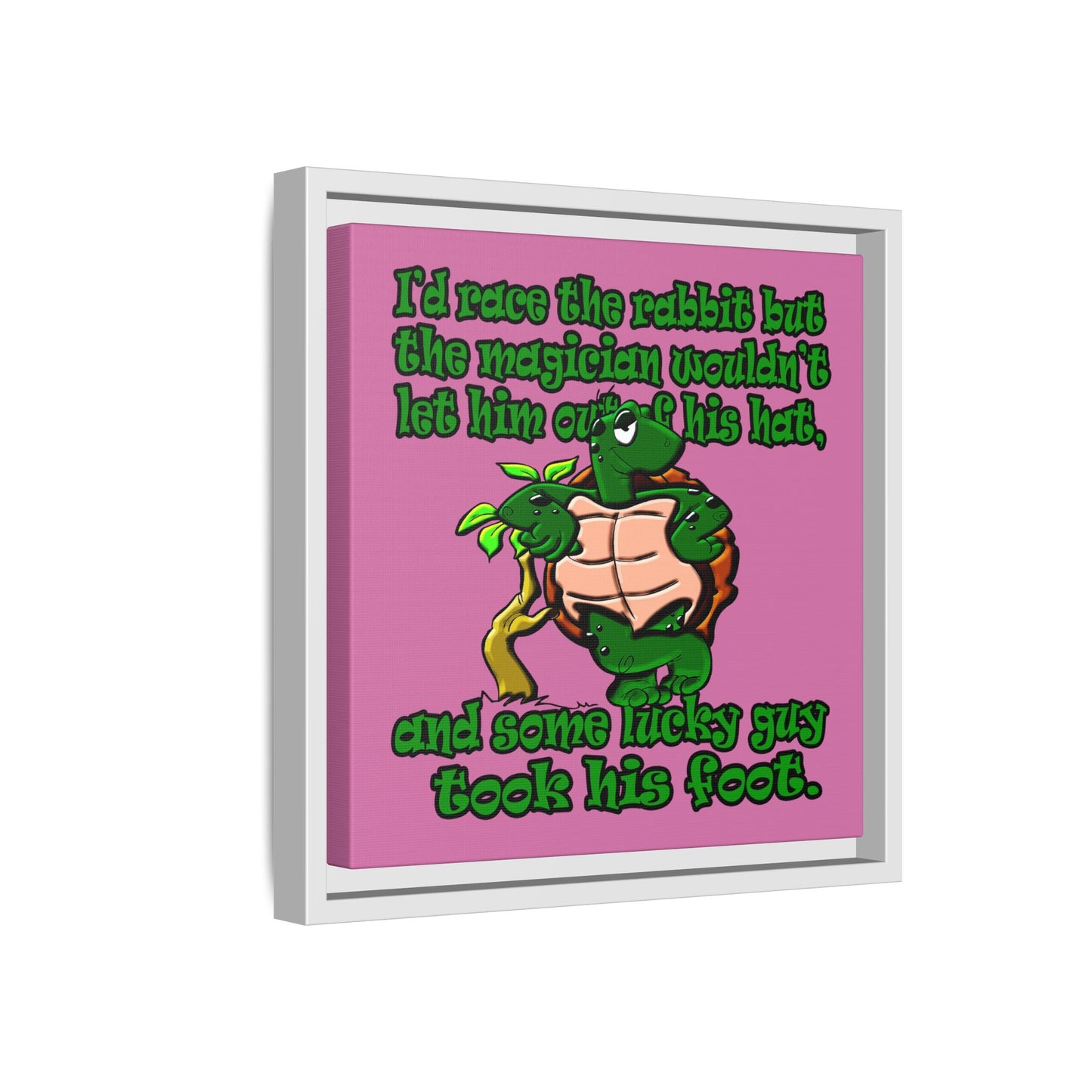 turtle race - framed canvas art (light pink)