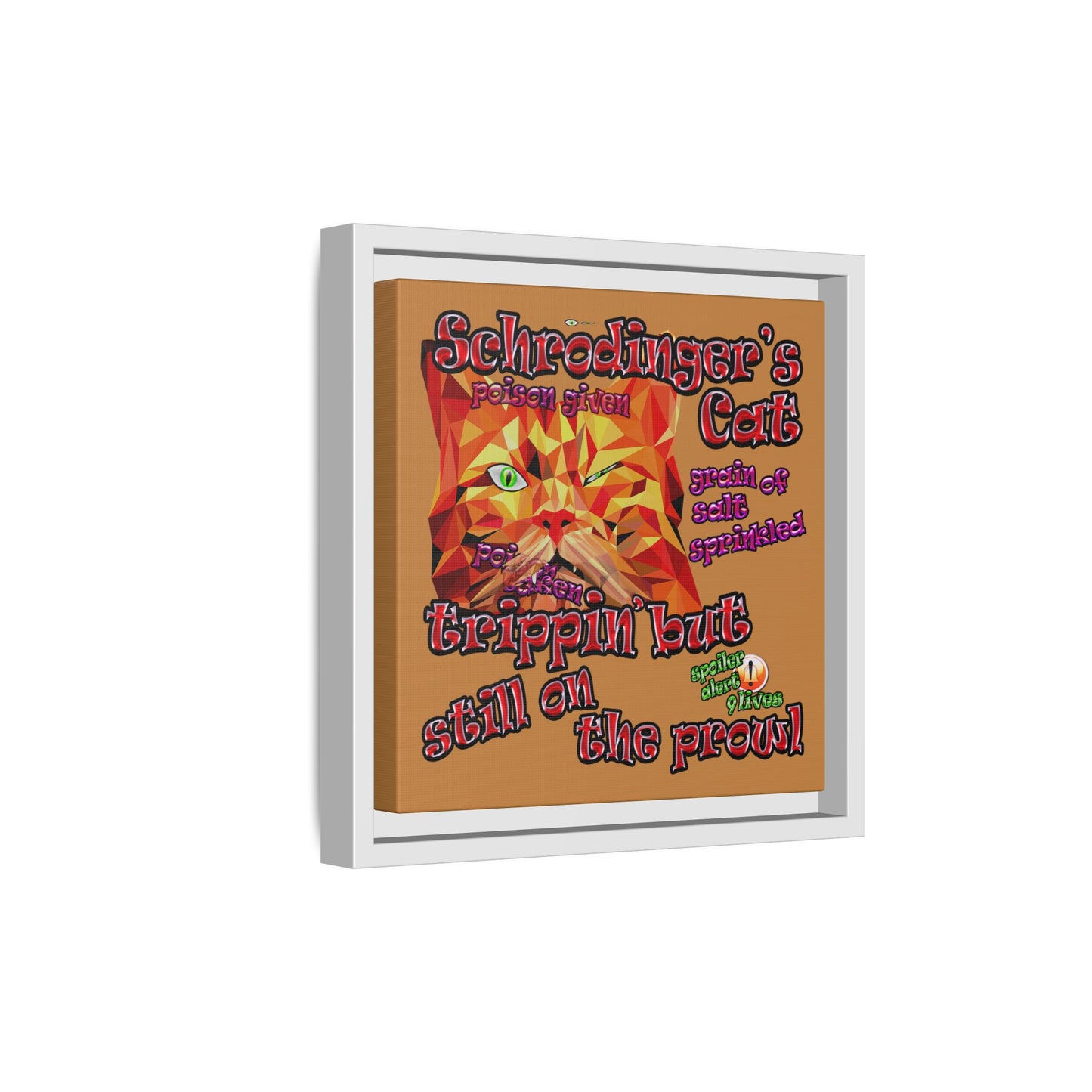 schrodinger's cat - framed canvas art (light brown)