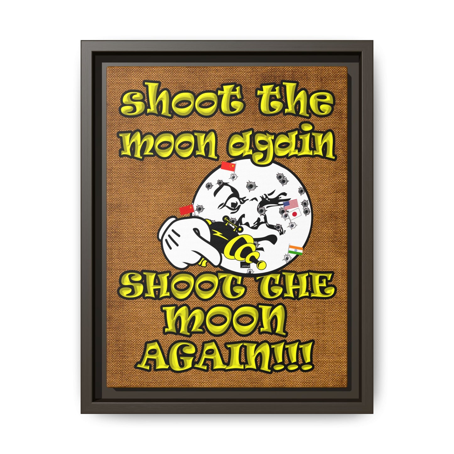 shoot the moon again - framed canvas art (brown papyrus)