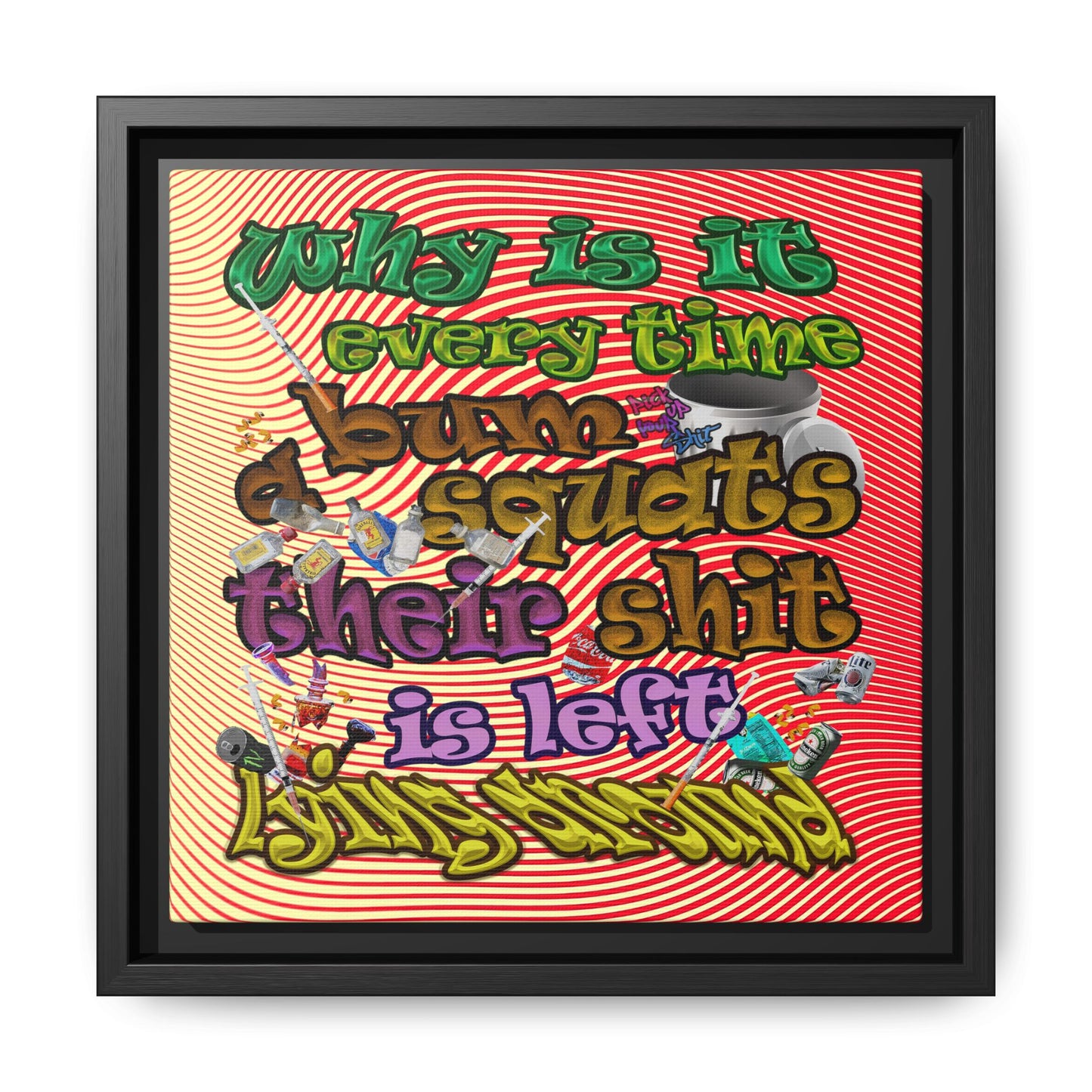 the bum's shit - framed canvas art (yellow-orange wave)