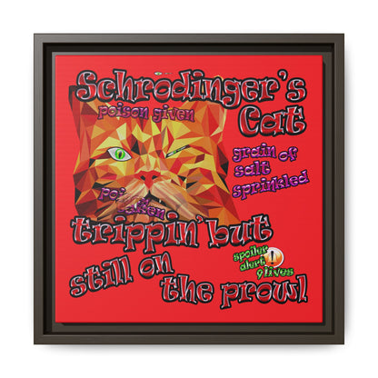 schrodinger's cat - framed canvas art (red)