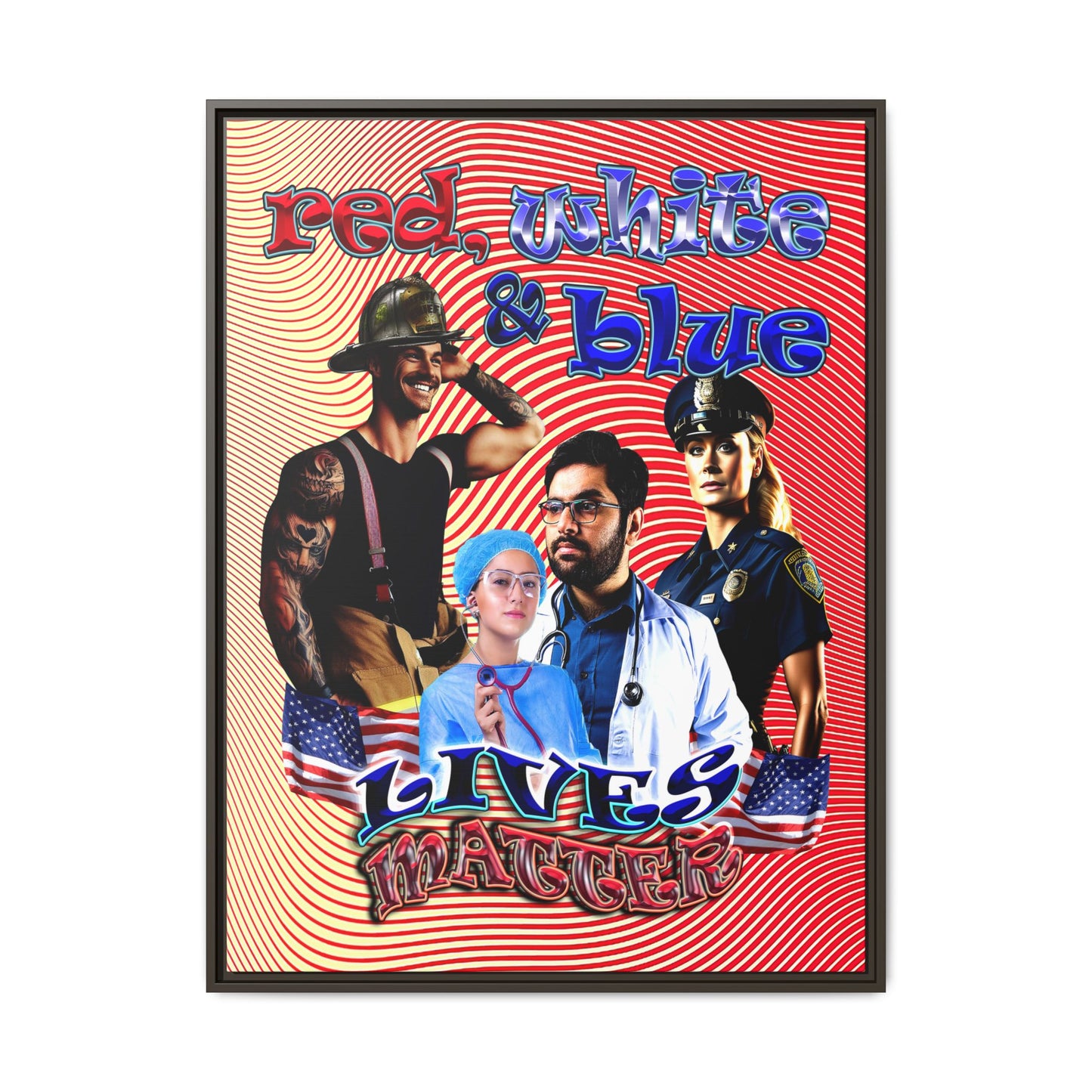 rw&b lives matter - framed canvas art (yellow-orange wave)
