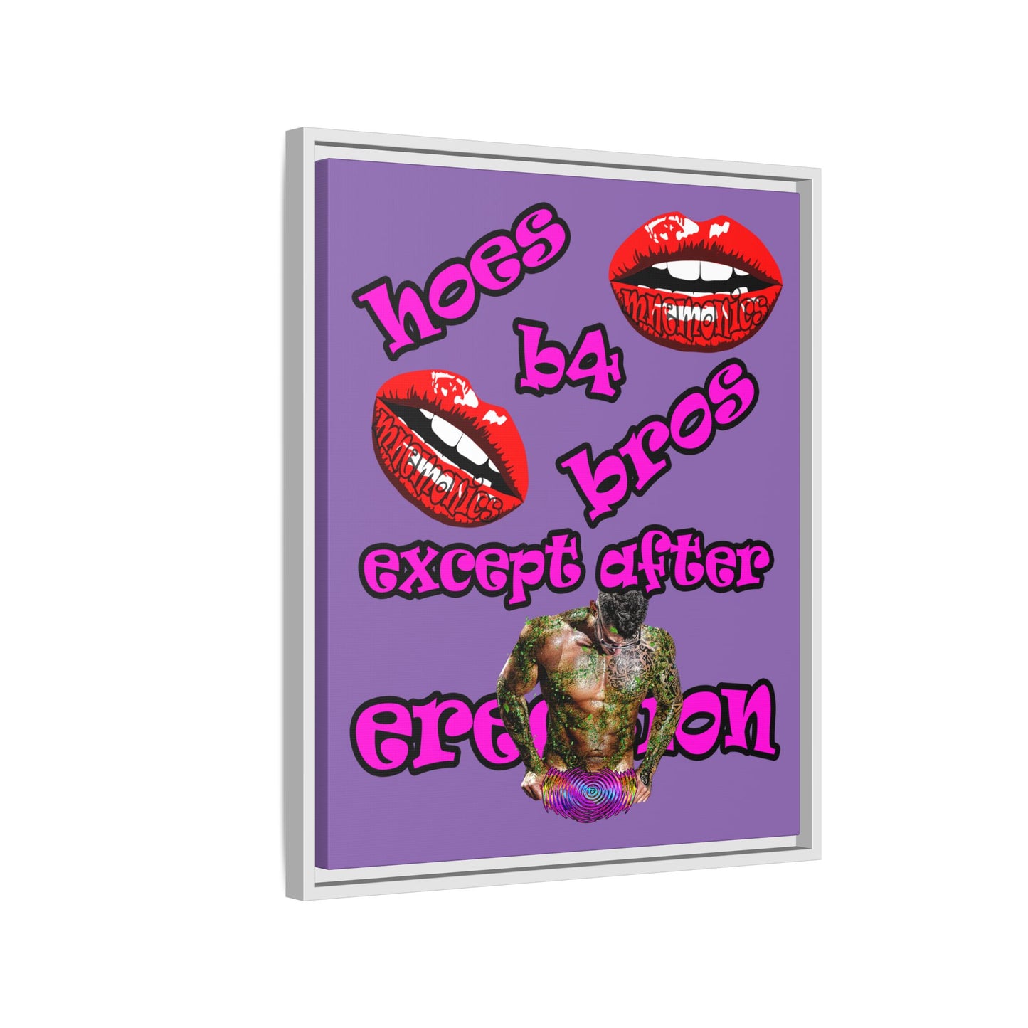 hoes b4 bros - framed canvas art (light purple)