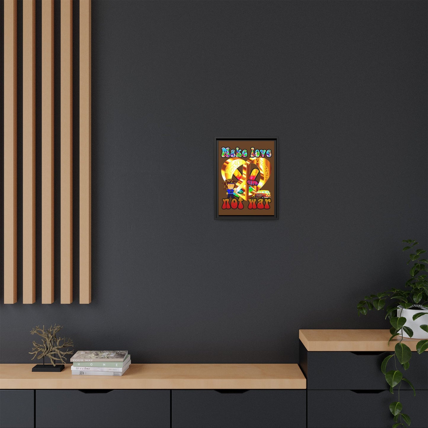 love peace - framed canvas art (brown)