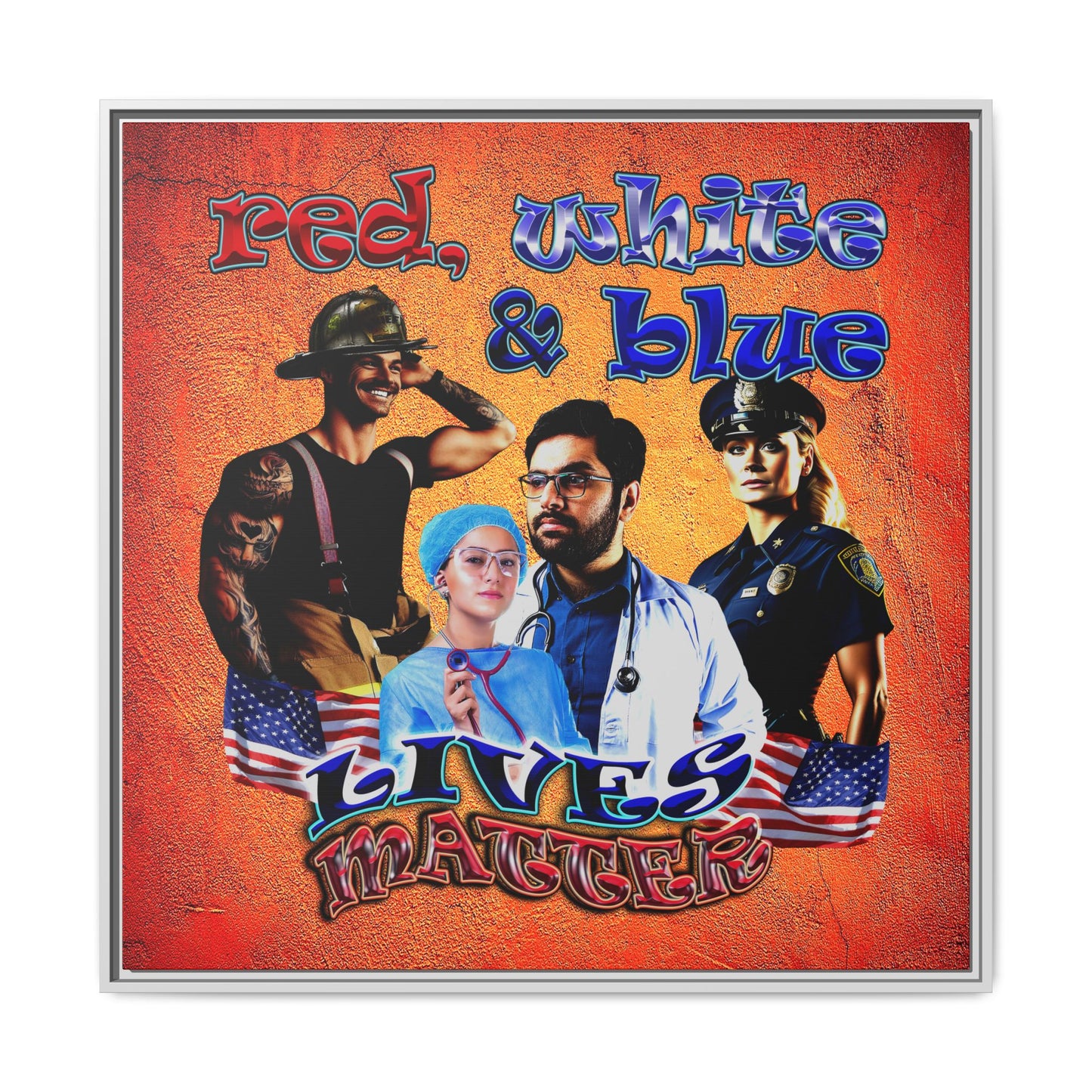 rw&b lives matter - framed canvas art (burnt orange)