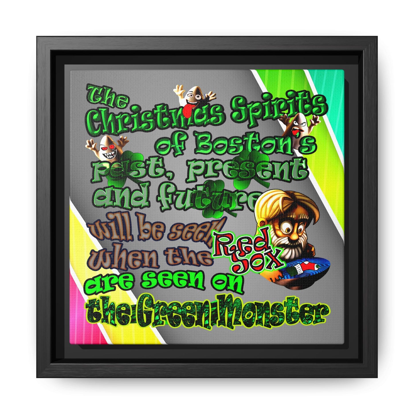 christmas spirits of boston - framed canvas art (rainbow split)