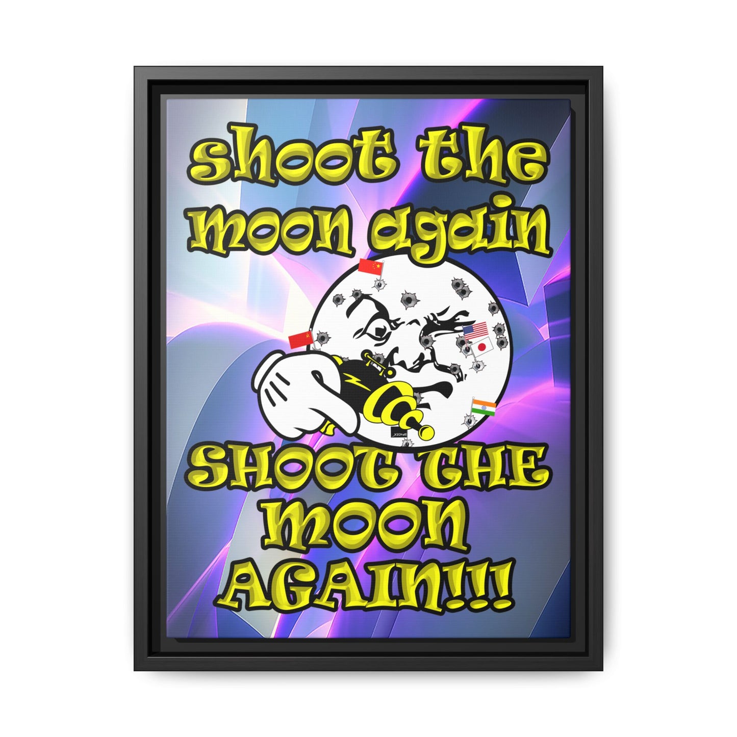 shoot the moon again - framed canvas art (grey-pink wave)